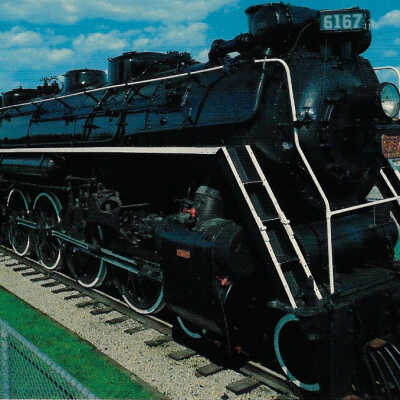 Canadian National Postcard showing Steam Engine #6167 at the Canadian National Station in Guelph, ON