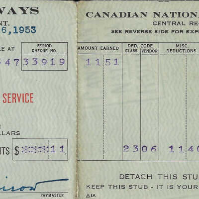 Canadian National Central Region: Cheque and Stub