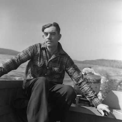 Photograph, Deputy Forest Ranger Bill Christie, at Brent, on Cedar Lake.
