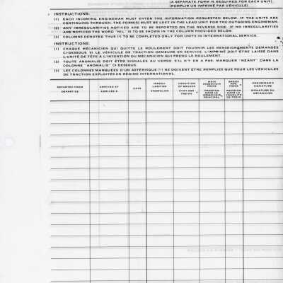 Document, CN Enginemen's Report, Blank.