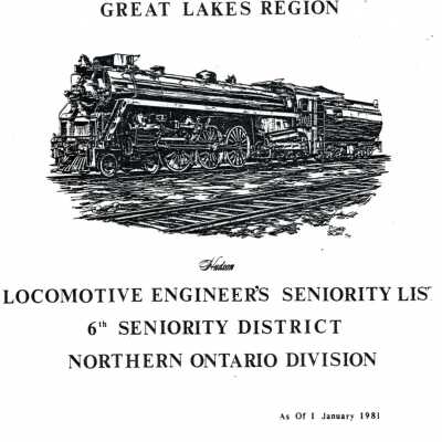 CN Rail, Great Lakes Region, Locomotive Seniority List, 6th Seniority District, Northern Ontario Division.