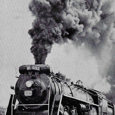Canadian National Postcard showing Steam Engine #6167 at the junction in Madoc, ON, 1961