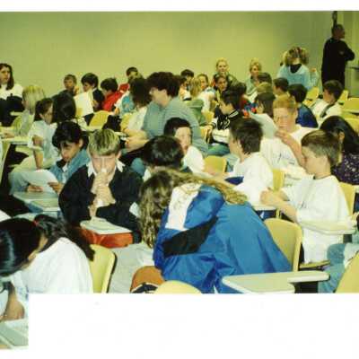 Students watching presentation at the Laurentian University Heritage Fair, 10 May 2002
