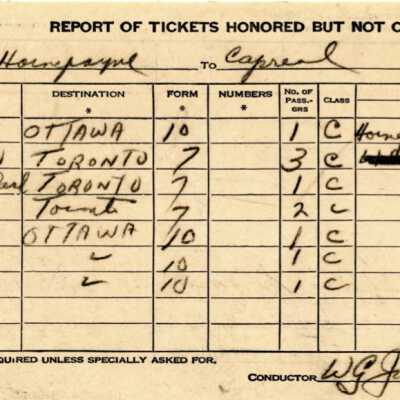 Document, CN Report of Tickets Honoured but not Collected.