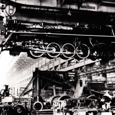Photograph, CNR Steam Locomotive 6218, Hoisted on Crane.