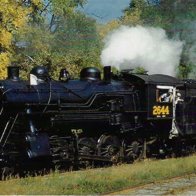 Canadian National Postcard showing Steam Engine #2644 at Coboconk, ON, 1956