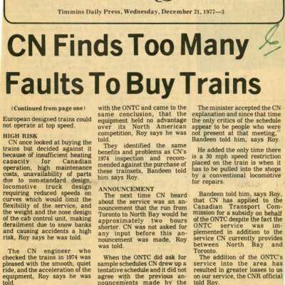 Document, CN Finds Too Many Faults to Buy Train.
