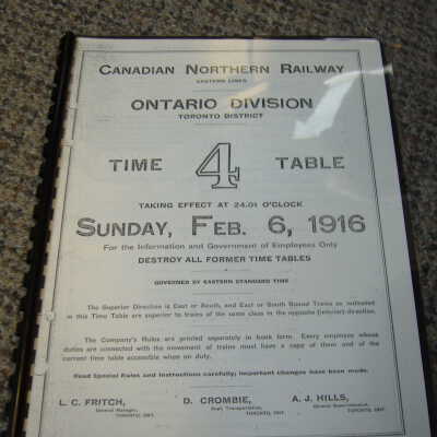 Canadian Northern Railway Timetable Feb. 6, 1916