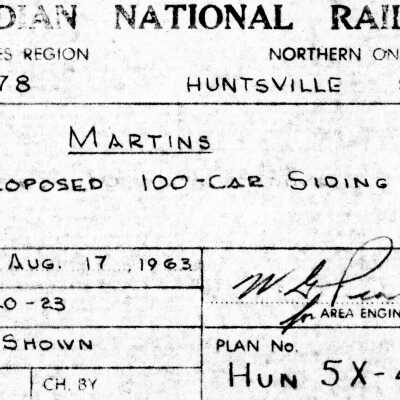 Canadian National: Plan Showing the Proposed 100-Car Siding at Martins in the Huntsville Subdivision