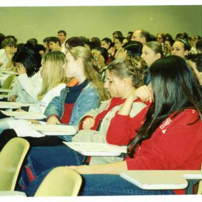 Students watching presentation at the Laurentian University Heritage Fair, 10 May 2002