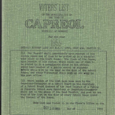 Town of Capreol Voters' List, 1959