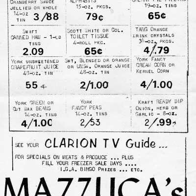 Newspaper Advertisement, Mazzuca's Grocery Capreol.