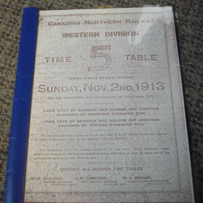 Canadian Northern Railway Timetable November 2nd, 1913