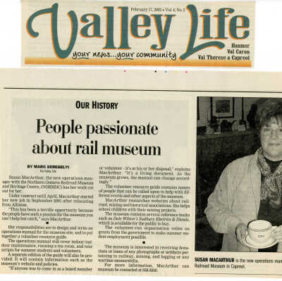 "People passionate about rail museum" In Valley Life, February 17, 2002