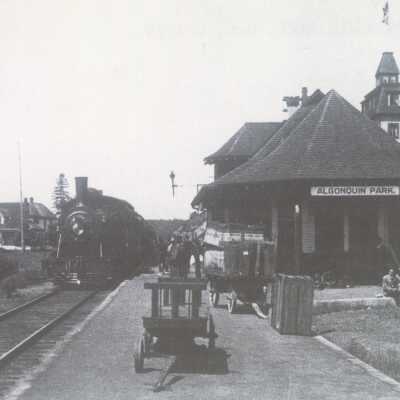 Photograph, CNR Station at Algonquin Park, Highland Inn, 1935.