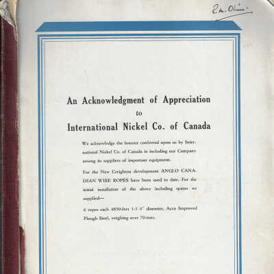 Canadian Mining Journal, November 1937 Featuring an Acknowledgment of Appreciation to the International Nickel Company of Canada and Sudbury