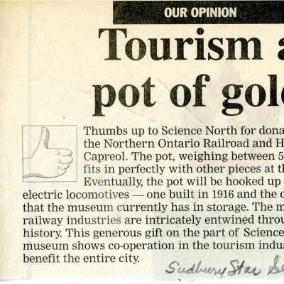 "Our Opinion: Tourism a pot of gold" in The Sudbury Star, 6 September 2002