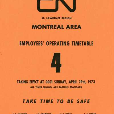 Employee Timetable, St. Lawrence Region, Montreal Area, Timetable 4, April 29th 1973.
