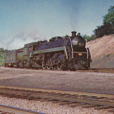 Canadian National Postcard showing Steam Engine #6076 around the curve at Bayview-Hamilton ON, 1958