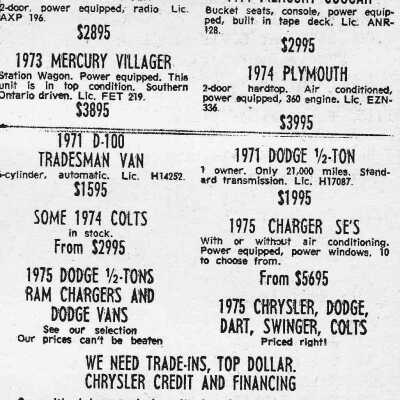 Newspaper Advertisement, Mazzuca Motors, Capreol.