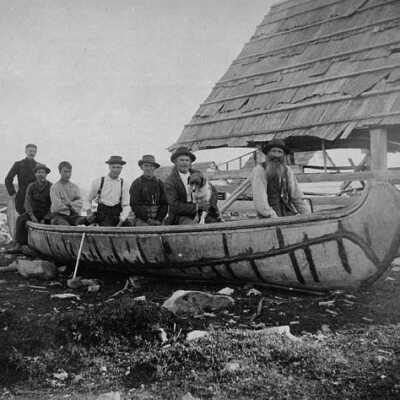 Photograph, Freight canoe, Hudson Bay Company post, Lake Temagami.