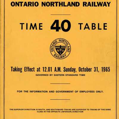 Timetable, Ontario Northland 40, October 31, 1965