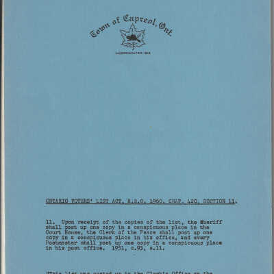 Town of Capreol Voters' List 1962