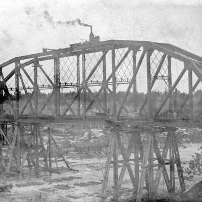 Photograph, Postcard of Pickerel River bridge along the Canadian Northern Railway.