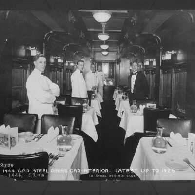 Photograph, Canadian Pacific Railway Steel dining car interior.