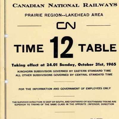 Timetable, Prairie Region - Lakehead Area 12, October 31st 1965