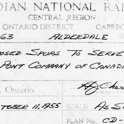 Canadian National: Plan Showing the Proposed Spurs to Serve the DuPont Company of Canada, Alderdale, October 11, 1955