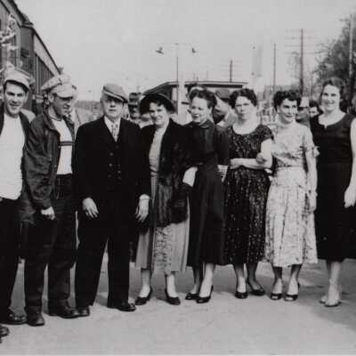 Photograph- Adam Sweezey, His Sons, and a Crowd