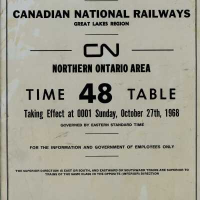 Timetable, Northern Ontario 48, October 27th, 1968