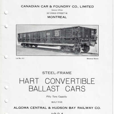 Canadian Car & Foundry Co. Limited Steel-Frame Hart Convertible Ballast Cars Fifty Tons Capacity Built for Algoma Central and Hudson Bay Railway Co. 1924
