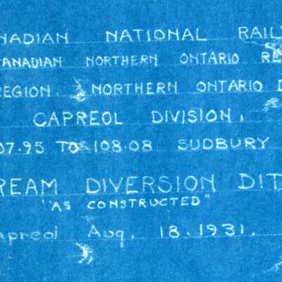 Document, Plan, Canadian National Railways, "Canadian Northern Ontario Railway", Central Region, Northern Ontario District, Capreol Division, Mile 107.95 to 108.08, Sudbury Subdivision, Stream Diversion Ditch As Constructed, Capreol, August 18th 1931.