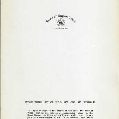 Town of Capreol Voters' List 1963