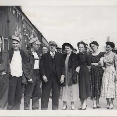 Photograph- Adam Sweezey, His Sons, and a Crowd