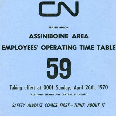 Employee Timetable, CN Rail, Assiniboine 59, April 26th 1970.