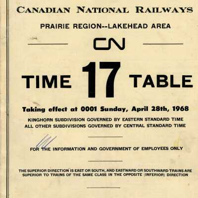 Timetable, Prairie Region - Lakehead Area 17, April 28th 1968
