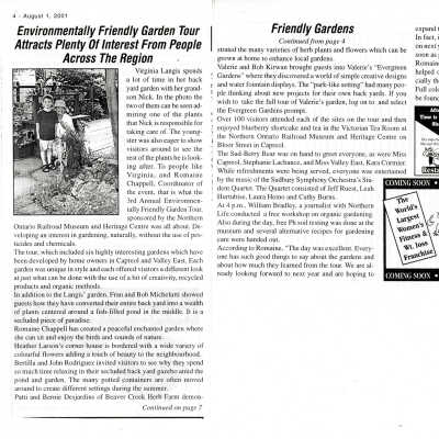 "Environmentally Friendly Garden Tour Attracts Plenty Of Interest From People Across the Region" from 1 August 2001