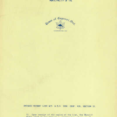 Town of Capreol Voters' List 1964