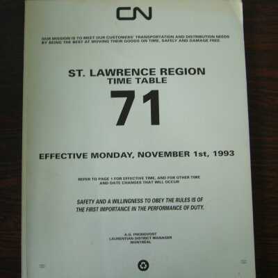 CN St. Lawrence Region Time Table No. 71, Effective Monday, November 1st, 1993