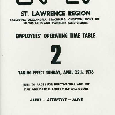 Employee Timetable, CN-CV, St. Lawrence Region, Timetable 2, April 25th 1976.