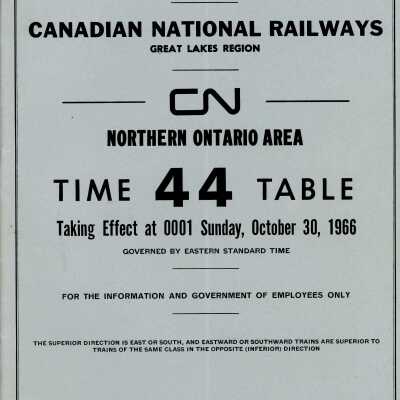 Timetable, Northern Ontario 44, October 30, 1966.