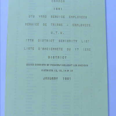 Canadian National Railway, UTU Yard Service Employees, 17th District Seniority List 1991