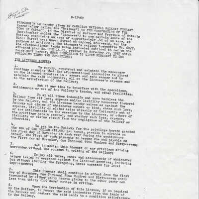 CN License/Agreement to Capreol for Land, B-12469 (First designation of Land, 1967)