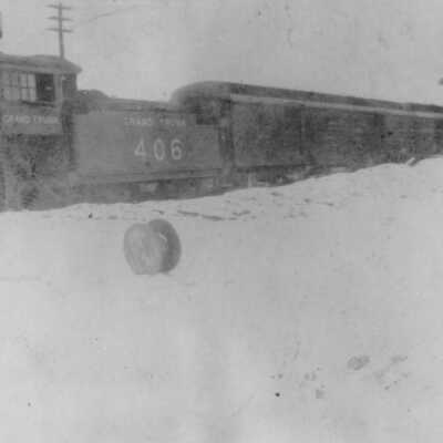 Photograph, CNR Station at Madawaska, Ontario, GTR 406 Steam Engine.