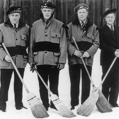 Photograph, JH Spiers, WG Johnson, HB Deavy, L Eloos, one of 4 Capreol Curling Rinks at NOCA Bonspiel in Sault Ste Marie, skipped by JH Spiers.