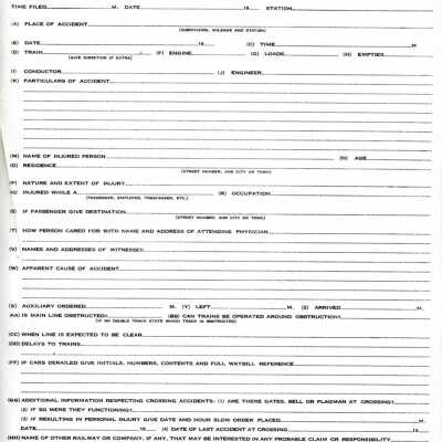 Document, CN Telegraphic Accident Report, Blank.