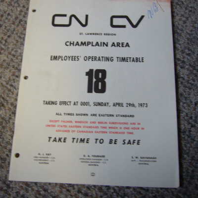 Champlain Area Employees Operating Timetable 18 April 29th 1973